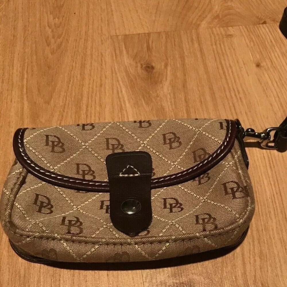 Dooney and Bourke Brown Canvas/Leather Wristlet